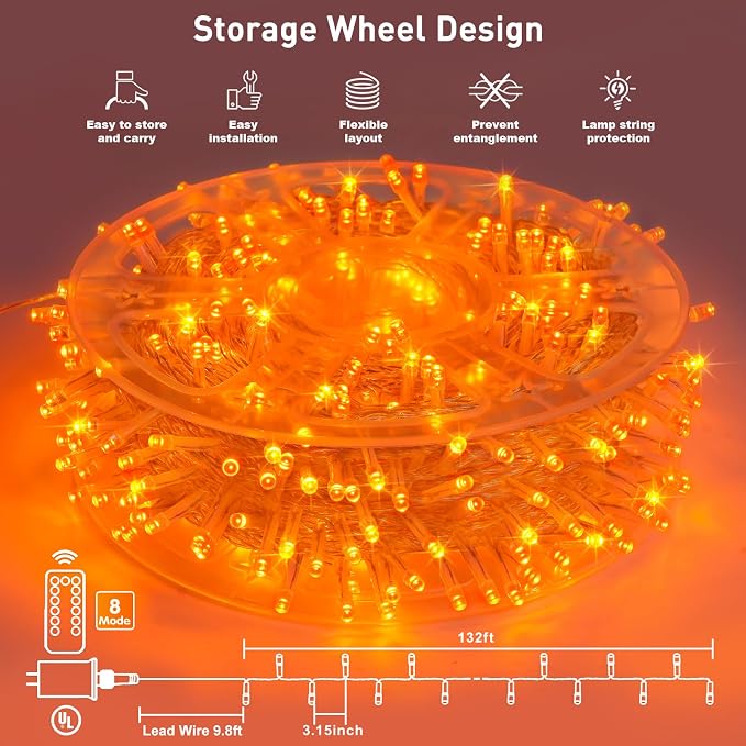 JMEXSUSS 400 LED Orange Lights for Halloween Decor, 132ft Orange String Lights - Image 6