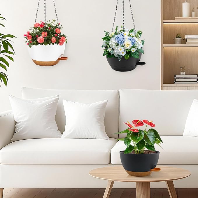 10 inch Hanging Planters for Indoor Plants, 3 Pack Self-Watering Hanging - Image 7