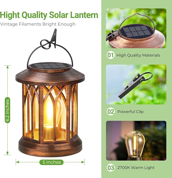 WdtPro Solar Lanterns Outdoor Hanging 2 Pack, Upgraded Bright Solar Lantern - Image 5