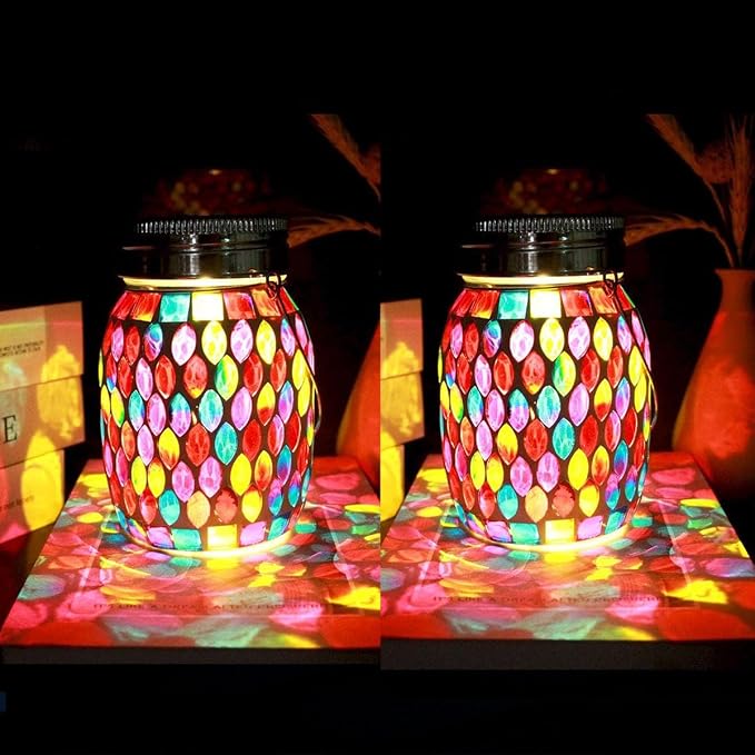 2pack Solar Mosaic Outdoor Waterproof Cool Blue Mosaic jar Decor Christmas Gifts - Image 8