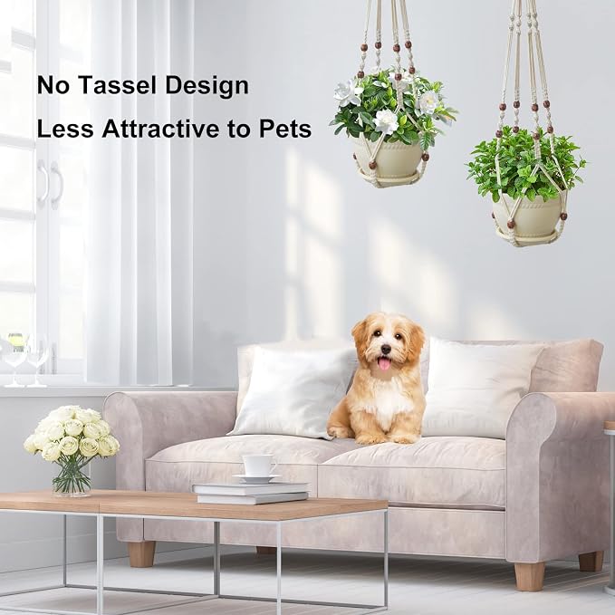 Macrame Plant Hanger with Pot, 3 Set Hanging Planters - Image 6