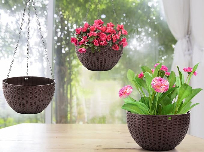 Foraineam 4 Pack 8.2 inch Self-Watering Hanging Planters, Garden Flower Plant - Image 5