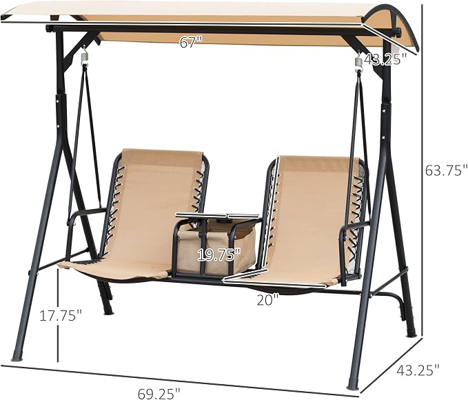 Outsunny 2-Seat Patio Swing Chair, Outdoor Canopy Swing Glider - Image 7