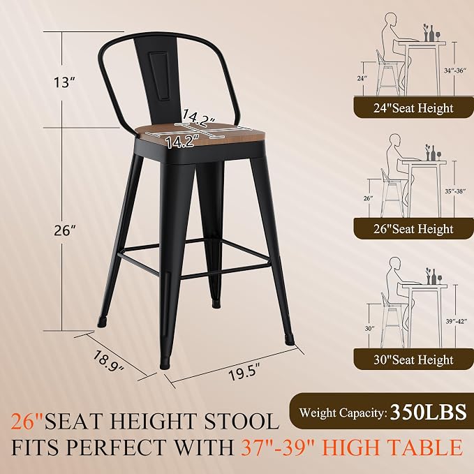 Aklaus Swivel Bar Stools 26 inch Swivel Metal Counter Height Barstools Set of 4 - Image 2