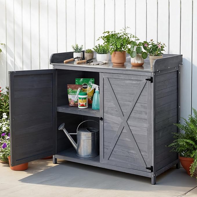 VEVOR Potting Bench Table, Outdoor Gardening Wooden Storage Cabinet - Image 8