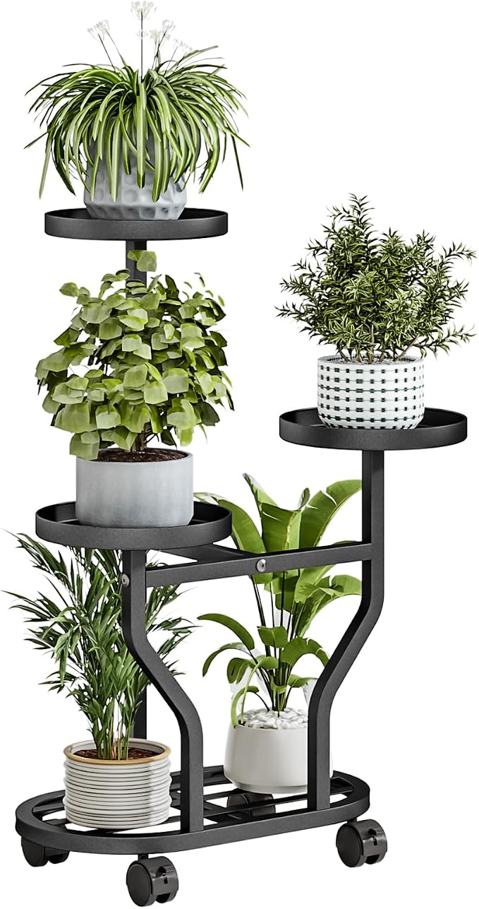 Plant Stand with Wheels 3 Tier Metal Plant Holder Corner Flower Shelf by YIZAIJIA