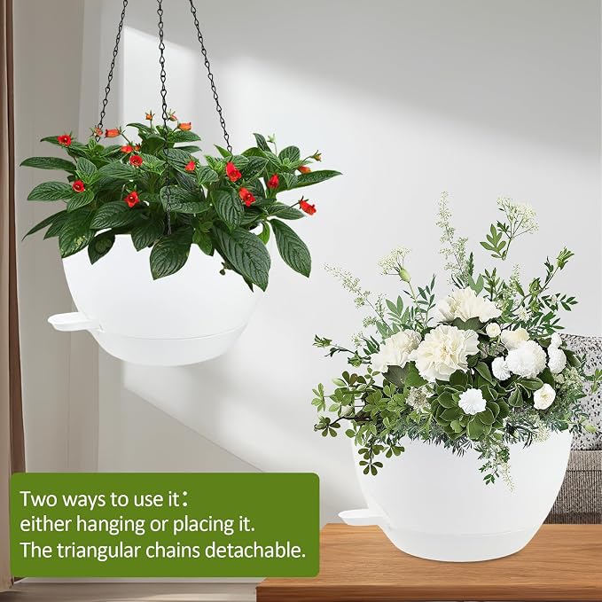 WOUSIWER Self Watering Hanging Planters, 2 Pack 12'' Plastic Pots - Image 3