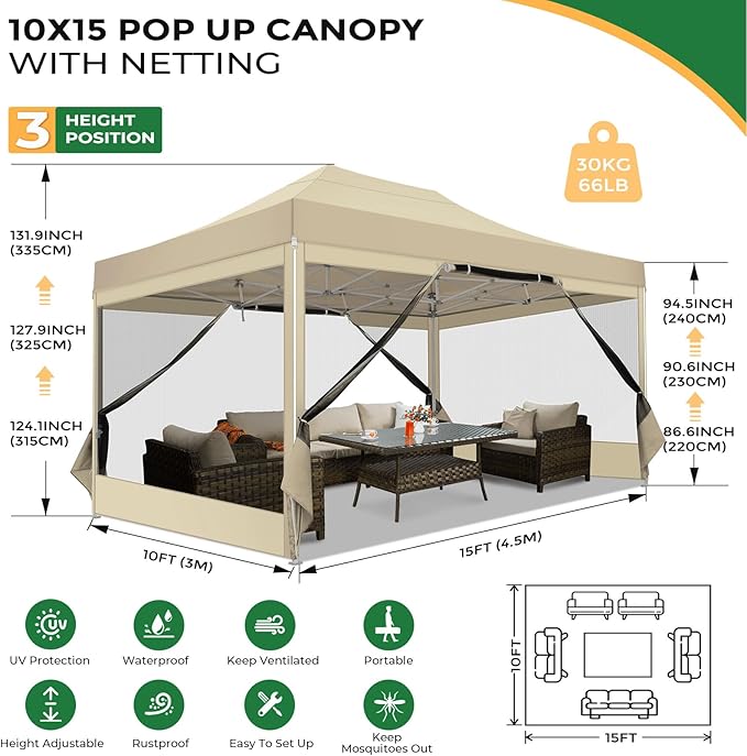 COBIZI 10x15 Heavy Duty Pop Up Canopy Tent - Image 2
