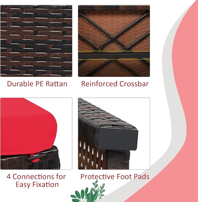 Tangkula 2 Pieces Patio Rattan Ottomans, All Weather Outdoor Footstool Footrest - Image 7