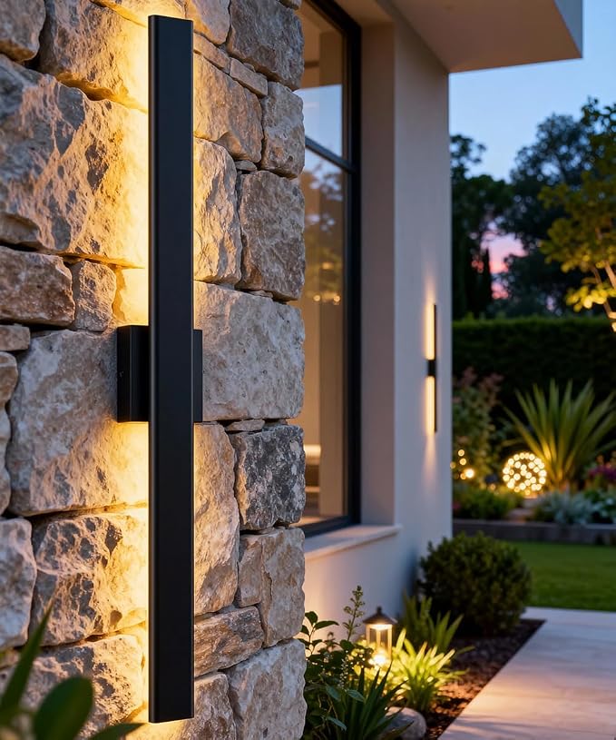 Aipsun 2 Packs Black Outdoor Wall Light 39.4inch Modern LED Exterior Wall Sconce - Image 2