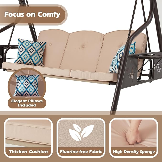 3-Seat Patio Porch Swing 800LBS Outdoor Swing - Image 4