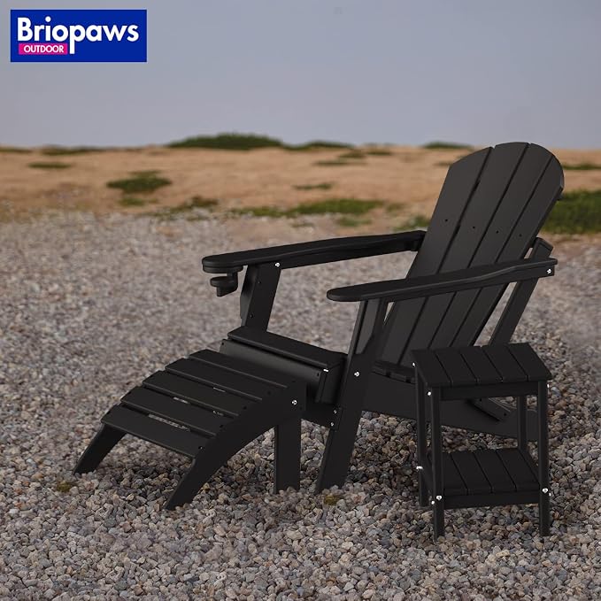 BRIOPAWS Adirondack Ottomans | Folding | Set of 2 | HDPE Plastic | Black - Image 3