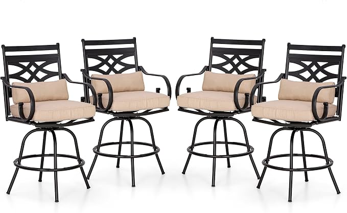 PHI VILLA Outdoor Swivel Bar Stools Set of 4，Patio Counter Height Bar Chairs by PHIVILLAThepioneerofcomfortablehouseholdsupplies