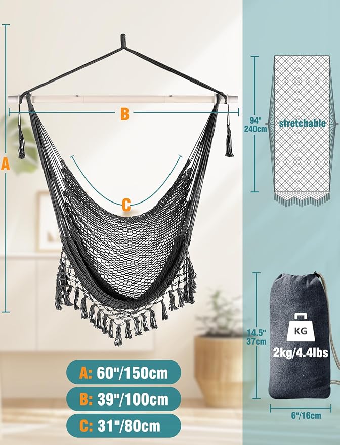 Chihee Hammock Chair Super Large Soft-Spun Cotton Rope Weaving Hanging Chair - Image 4