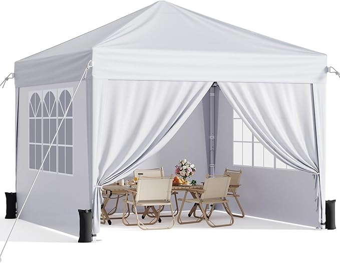 10x10 Pop Up Canopy with Sidewalls, Instant Portable Canopy Tent with Carry Bag by Vinabilia