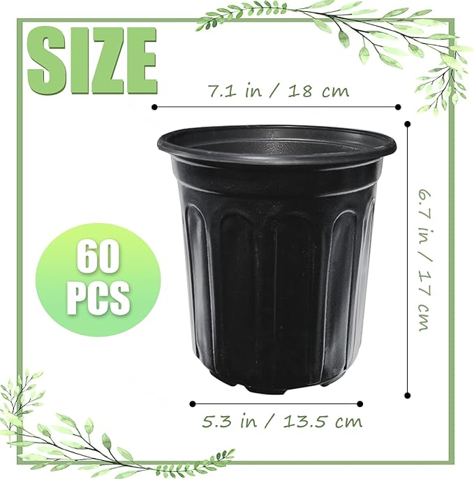 60 Pack 1 Gallon Nursery Plant Pots, Thickened Flexible Plastic Seedling Pot - Image 2