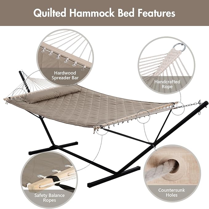 ANOW 2 Person Hammock with 12FT Stand, Heavy Duty Hammock with Stand - Image 3
