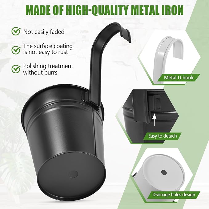 OBTANIM 12 Pack Metal Hanging Flower Pots Railing Planter Outdoor Fence Hanging - Image 3