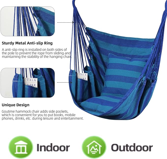 Goutime Hammock Chair, Indoor Hanging Rope Swing, Tree Swinging Chairs - Image 3