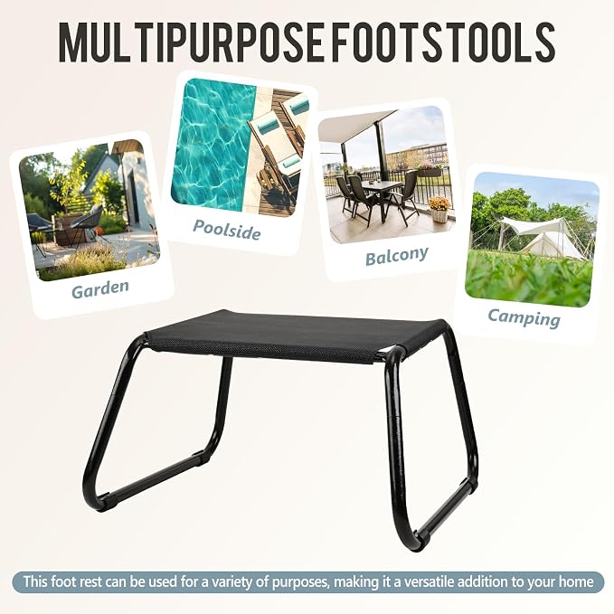 Outdoor Ottomans, Patio Foot Rest Portable Side Table Solid Steel Frame Small - Image 5