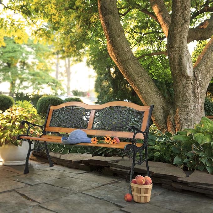 Outdoor Garden Bench, Patio Bench, Cast Iron & Hardwood Structure, Weather Proof - Image 8
