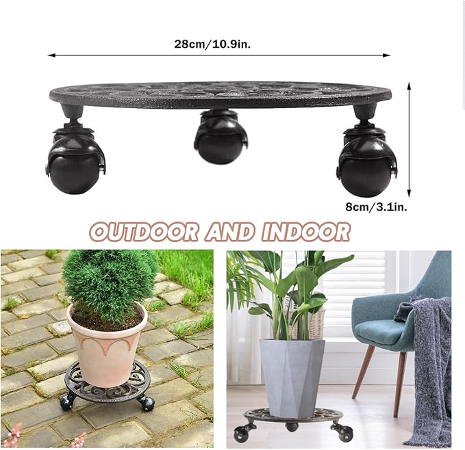 Sungmor Heavy Duty Cast Iron Plant Caddy, Indoor Outdoor Planter Holder Trolley - Image 3