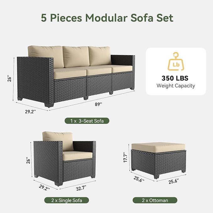 Aoxun Patio Furniture Set, 5 Piece Outdoor Sectional Sofa - Image 6