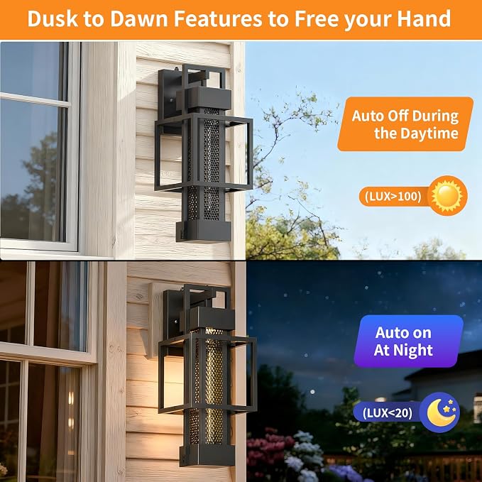 2 Pack Dusk to Dawn Outdoor Exterior Lighting Fixtures Wall Mount, Dimmable - Image 2