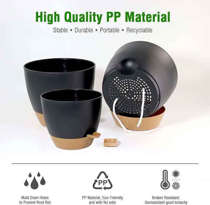 Large Self Watering Pots, 12/10/9 Plastic Planters - Image 5
