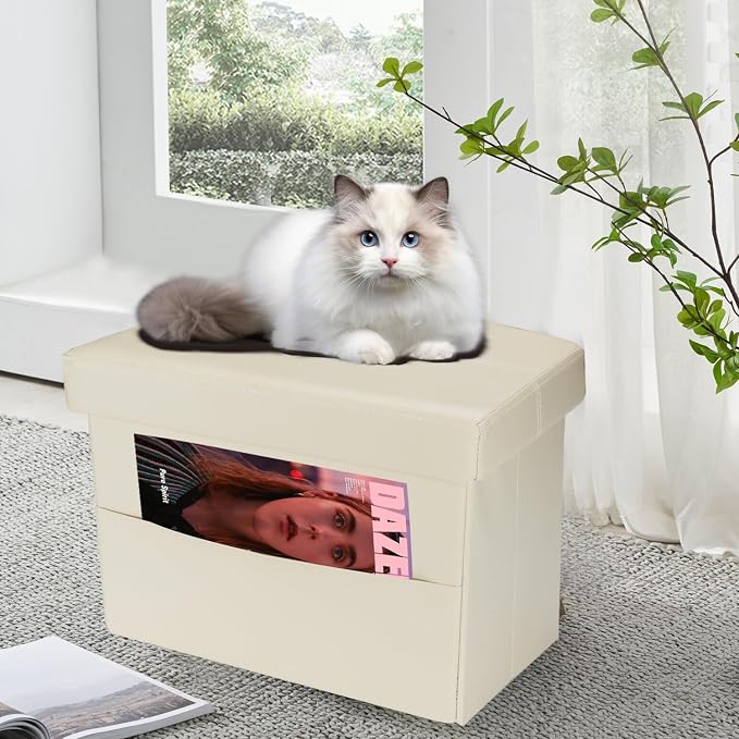 AmasSmile Storage Ottoman Folding Foot Rest Stool - Image 2