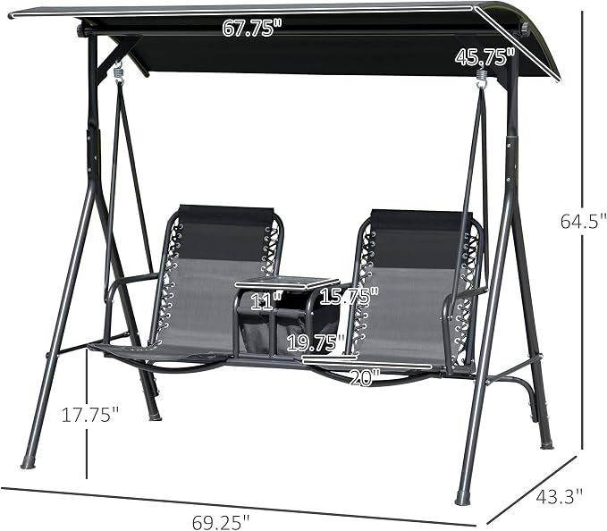 Outsunny 2-Seat Patio Swing Chair, Outdoor Canopy Swing Glider - Image 7
