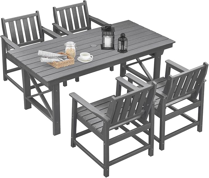 HDPE Patio Dining Set, 5-Piece Outdoor Table and Chairs by SeeHill