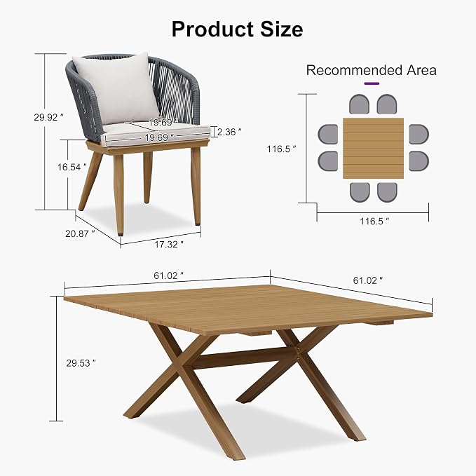 PURPLE LEAF 9 Pieces Outdoor Metal Furniture Set Patio Conversation Sets Wood - Image 8