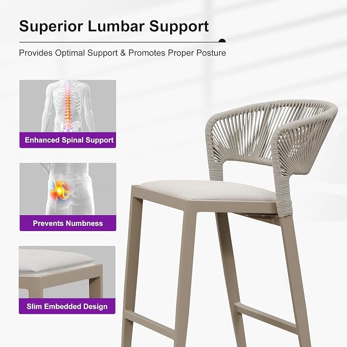 PURPLE LEAF Bar Stool Set of 2 Outdoor Bar Chairs - Image 5