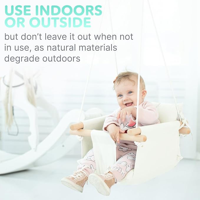 CaTeam - Canvas Baby Swing, Wooden Hanging Swing Seat Chair - Image 7