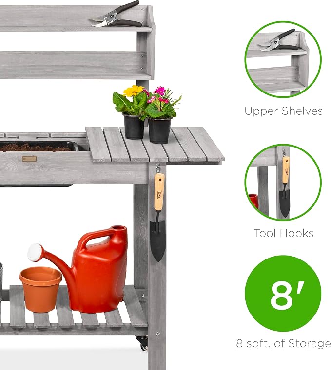 Best Choice Products Mobile Garden Potting Bench, Outdoor Wood Workstation - Image 3