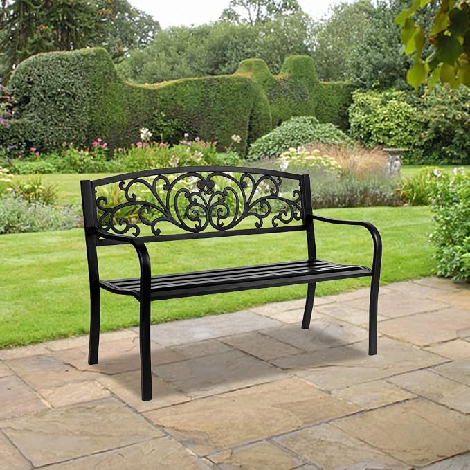 50in Outdoor Garden Park Bench, Outdoor Metal Porch Benches, Weatherproof Patio - Image 9
