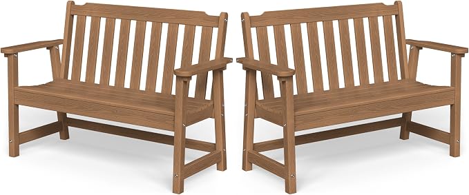 Ciokea 49" Heavy Duty Outdoor Bench Set of 2, HDPE Weatherproof Garden Bench by CIOKEA