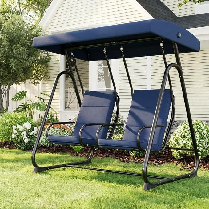 2 Person Porch Swing Chair, Heavy Duty Outdoor Patio Swing Glider - Image 4