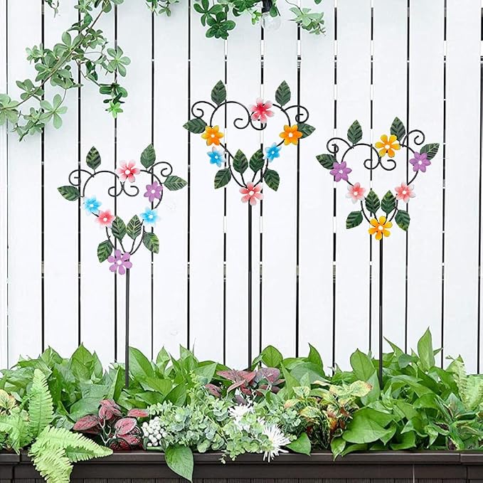 Metal Flowers Decorative Garden Stakes, 22.1 ''H Heart Shape Metal Flowers - Image 2