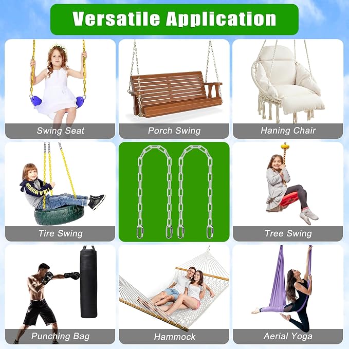 SELEWARE 2 Pack Hanging Swing Chains Kit, 40 Inch Plastic Coated Hanging Chains - Image 7