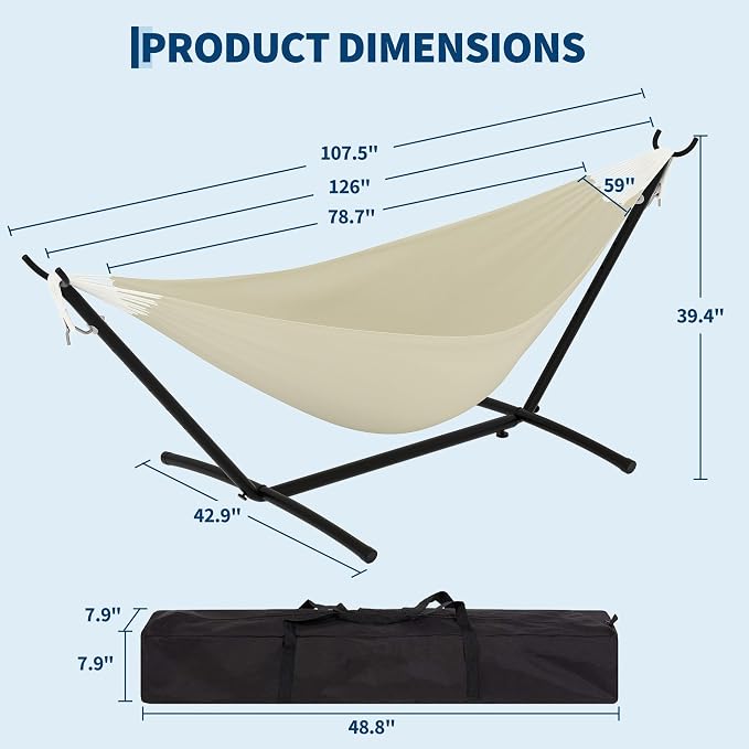 Double Hammocks with Stand for Outside, Portable Space Saving Heavy-Duty Steel - Image 2