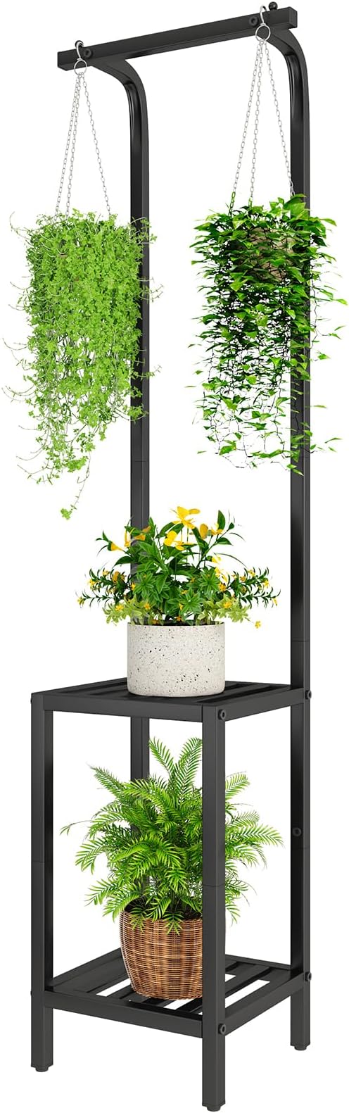 IBUYKE 67 Inch Tall Plant Stand Indoor Outdoor, 3 Tier Metal Hanging Plant Shelf by IBUYKE