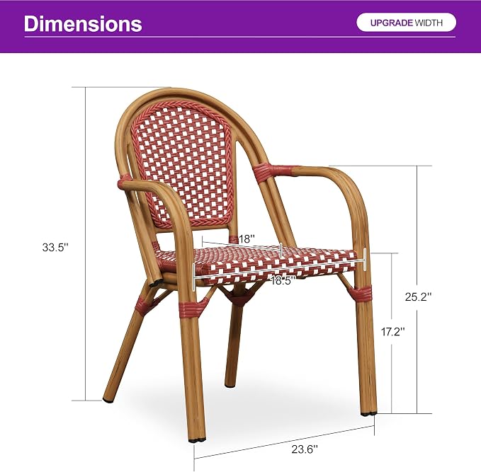 PURPLE LEAF French Bistro Chairs Set of 2 Patio Dining Chairs Hand-Woven - Image 3