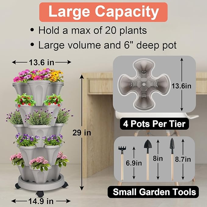 GameXcel Vertical Planter 5 Tier Stackable Planters Garden Planters Strawberry - Image 4