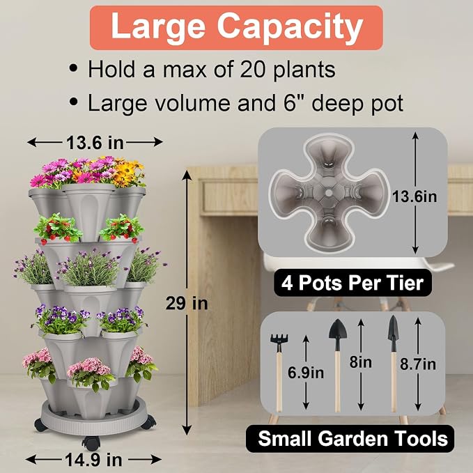 GameXcel Vertical Planter 7 Tier Stackable Planters Garden Planters Strawberry - Image 6