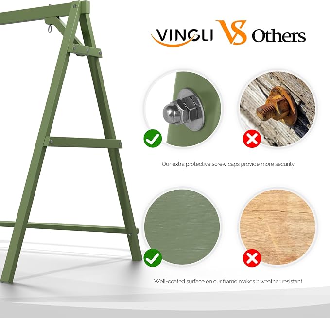 VINGLI 4FT Porch Swing Frame, 660 LBS Capacity Wooden A-Frame Swing Stand - Image 2