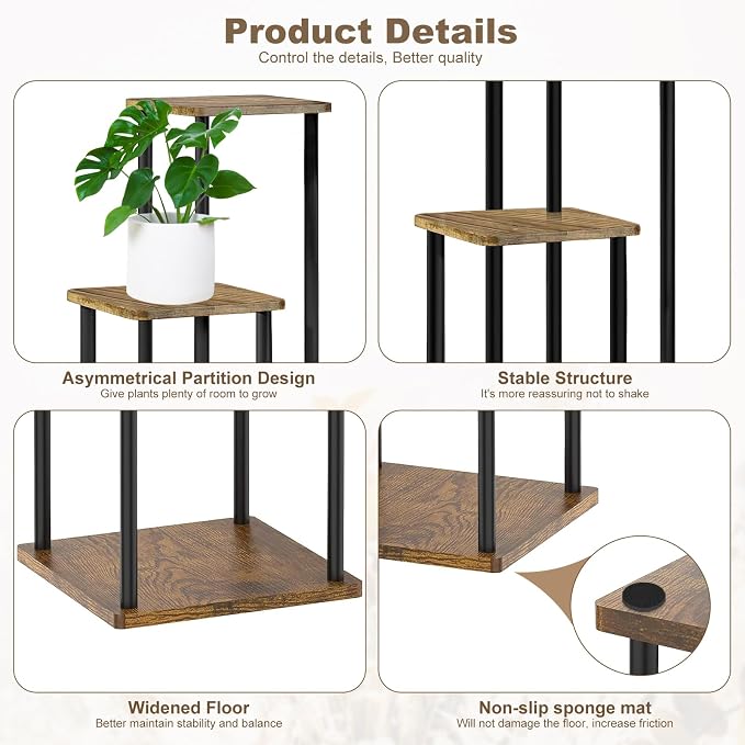 4 Tier Plant Stand Indoor, Thickened Metal Wood Corner Plant Shelf Stands - Image 3