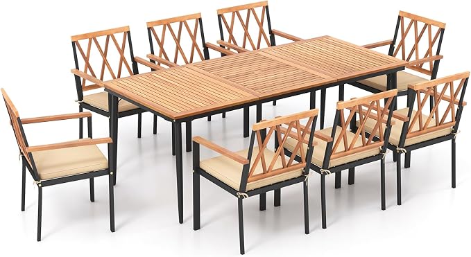 Tangkula 9-Piece Patio Dining Set, Outdoor Acacia Wood Dining Table - Image 7