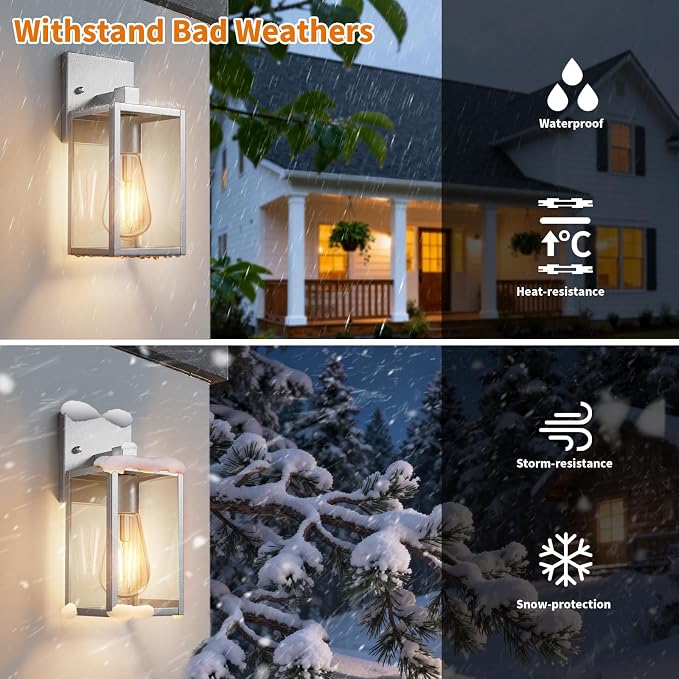 2 Pack Silver Outdoor Wall Sconce Lights Wall Mount, Waterproof Exterior - Image 2